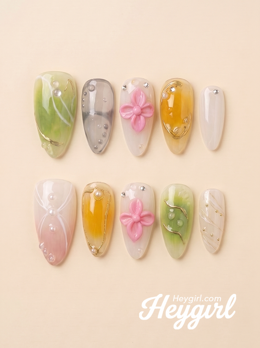Botanical Glow | 3D Floral Amber & Jade