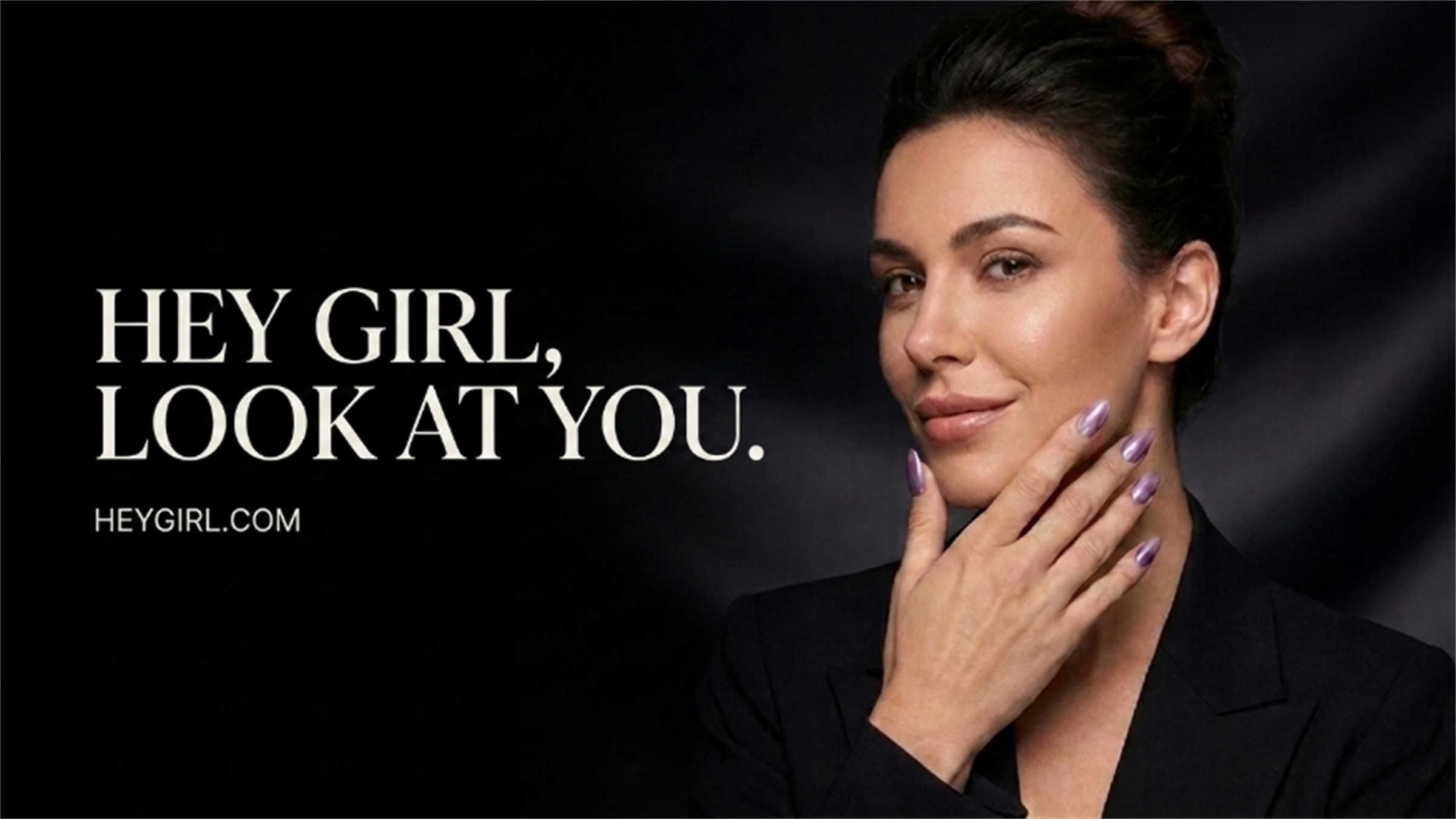 HEYGIRL handcrafted purple press-on nails campaign